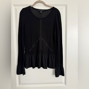 White House Black Market Black Long Sleeve Peplum Top Size S